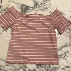 Off The Should Pink Stripped Crop Top